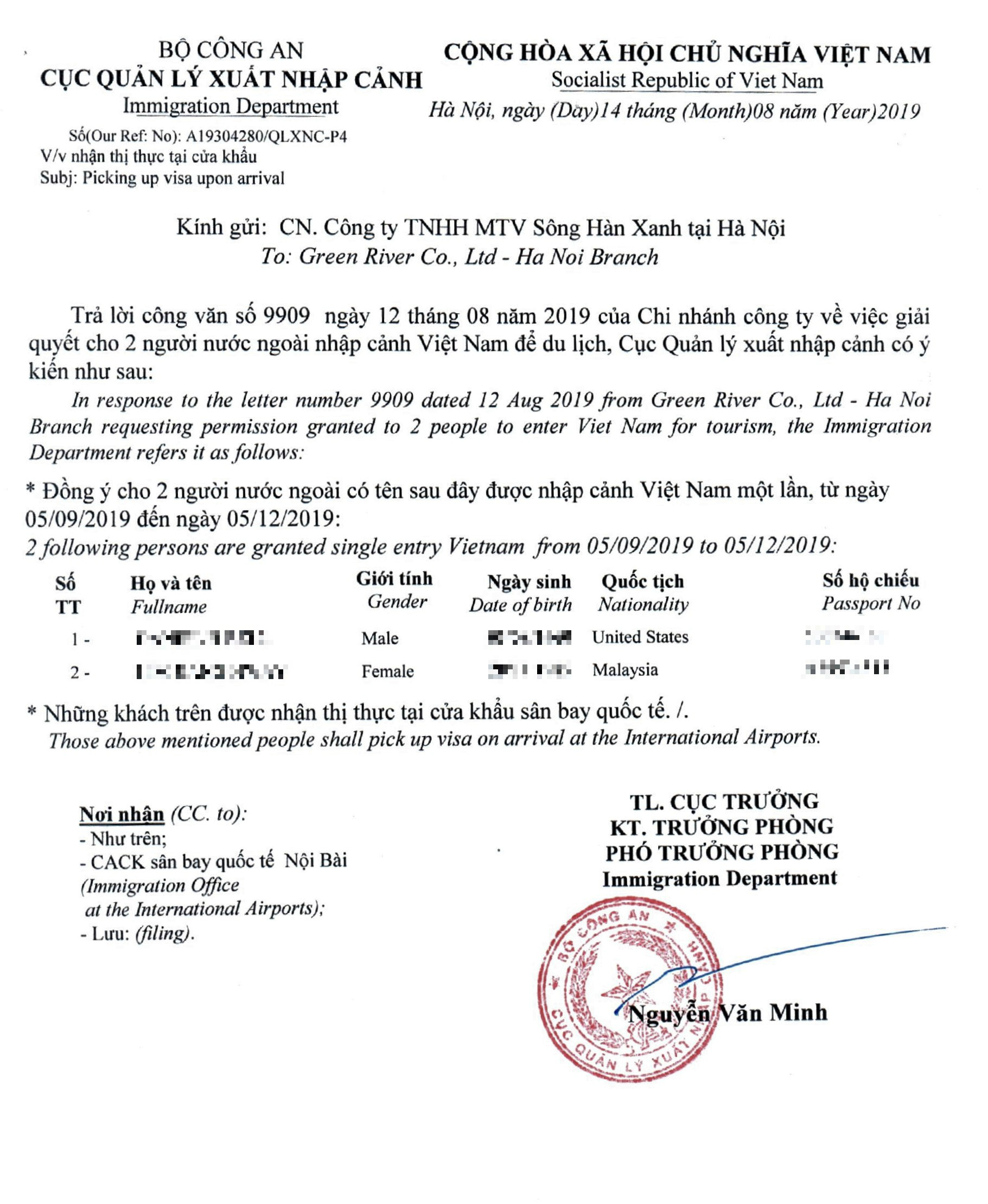 Vietnam approval letter for visa